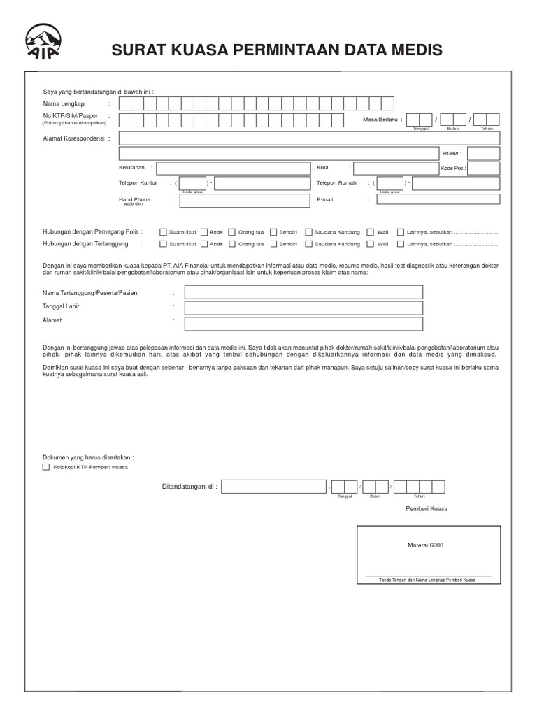 Formulir Surat Kuasa Permintaan Data Medis Pdf