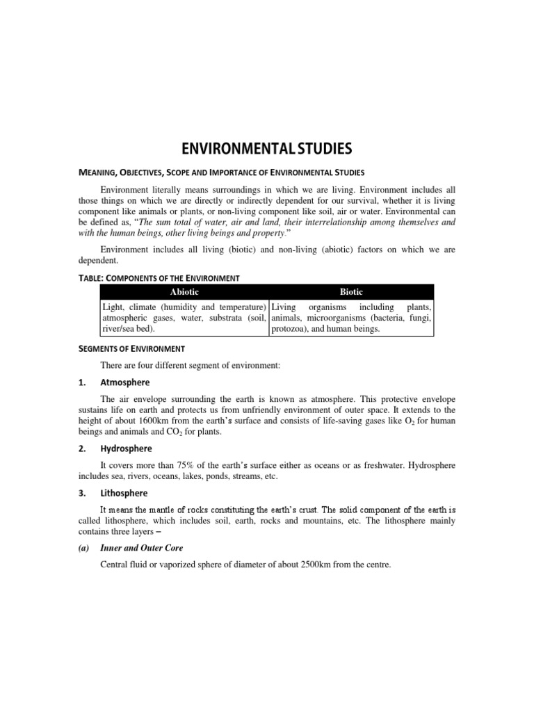 Objectives and Importance of Environmental Studies | PDF ...