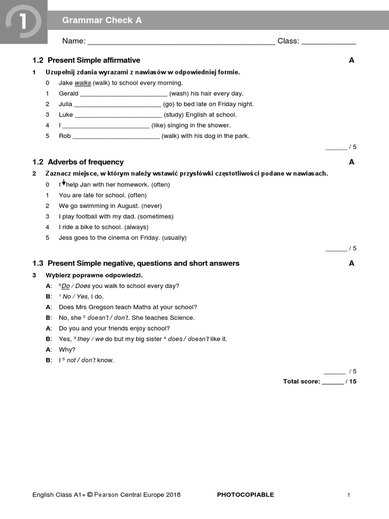 English Class A1 Testy Pdf Klasa 4
