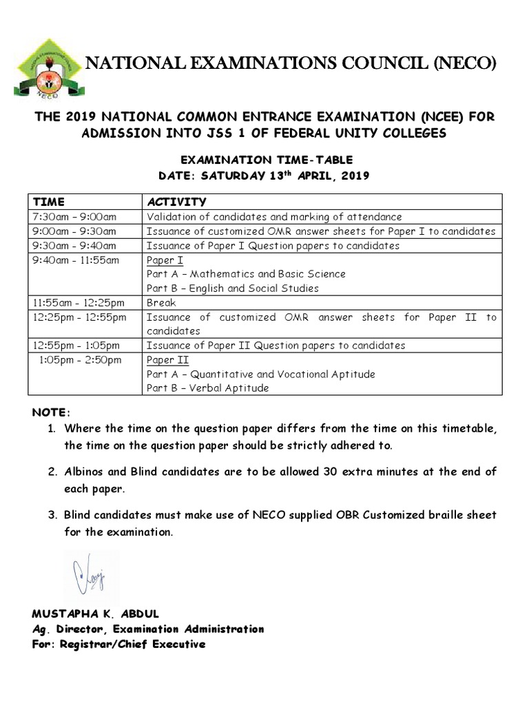 National Examinations Council (Neco)