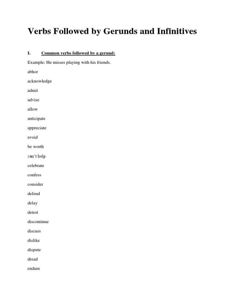 Gerunds and Infinitives Verb List | PDF