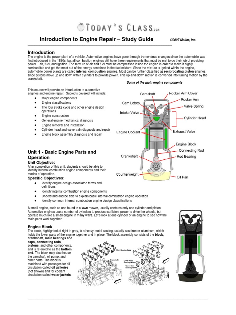 Introduction To Engine Repair - Study Guide: Unit Objective | PDF ...