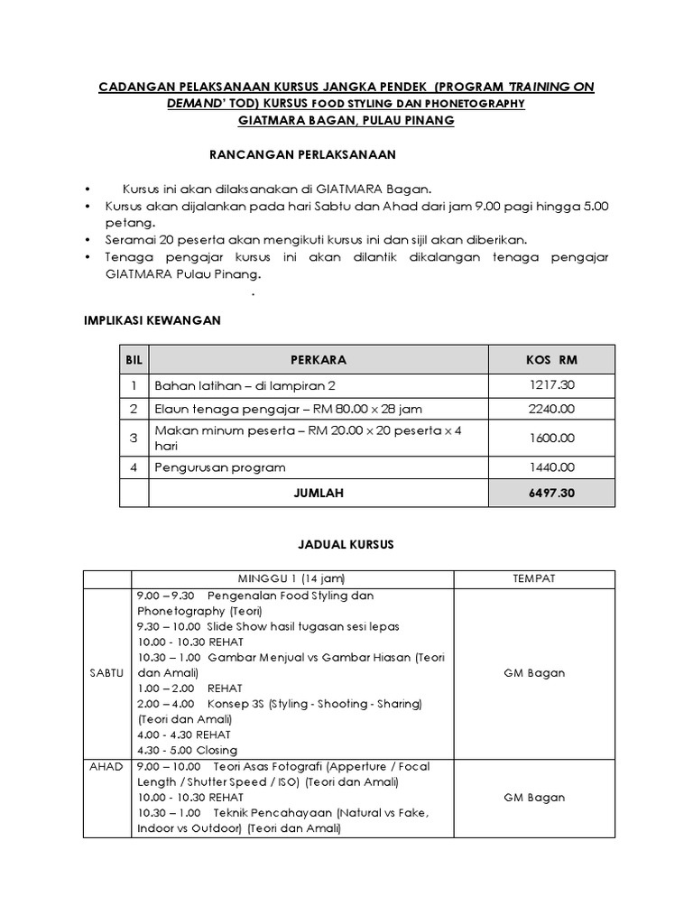 Cadangan Pelaksanaan Kursus Jangka Pendek Tod Ncer Gda Bagan Pdf
