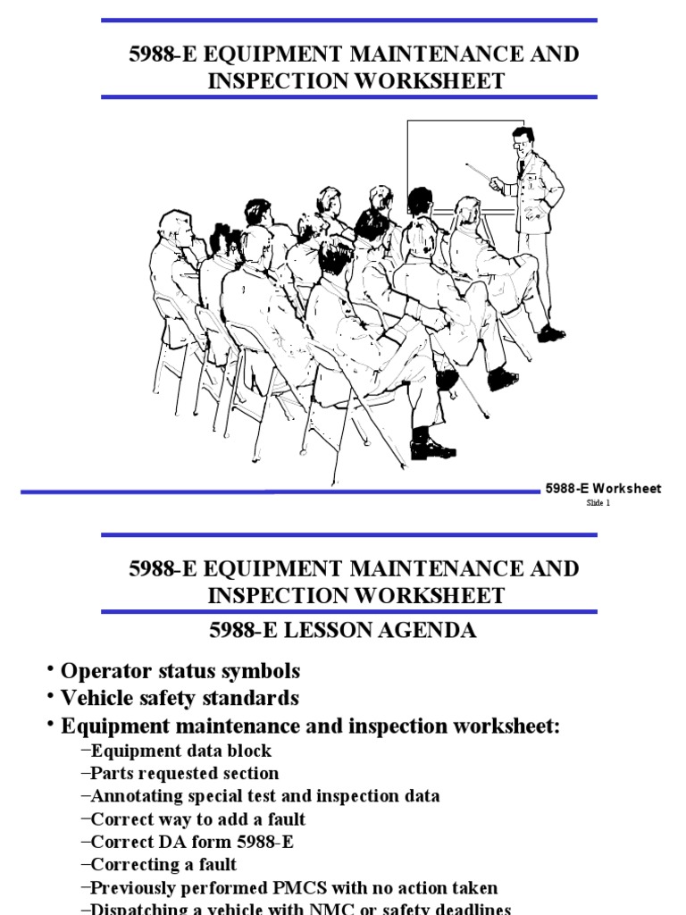 5988E Equipment Maintenance and Inspection Worksheet PDF Vehicles