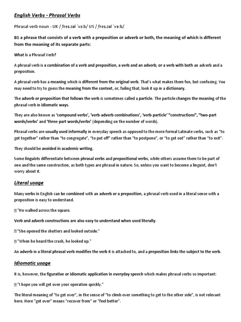 Understanding Phrasal Verbs in English | PDF | Preposition And ...