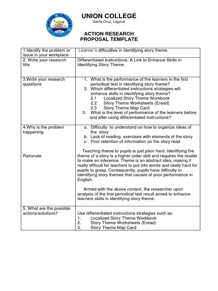 Union College: Action Research Proposal Template | PDF | Differentiated ...
