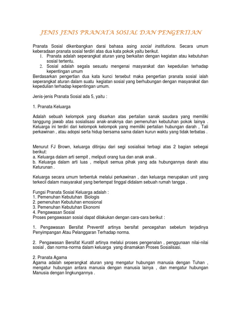 Jenis-jenis Pranata Sosial dan Fungsi | PDF | Ilmu Sosial