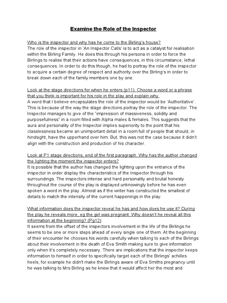 Inspector Calls Analysis PDF