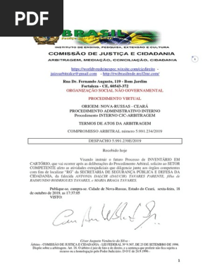COMISSÃO DE JUSTIÇA E CIDADANIA  ARBITRAGEM   DESPACHO 5.991.239E.2019