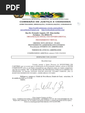 COMISSÃO DE JUSTIÇA E CIDADANIA  ARBITRAGEM   DESPACHO 5.991.241.2019