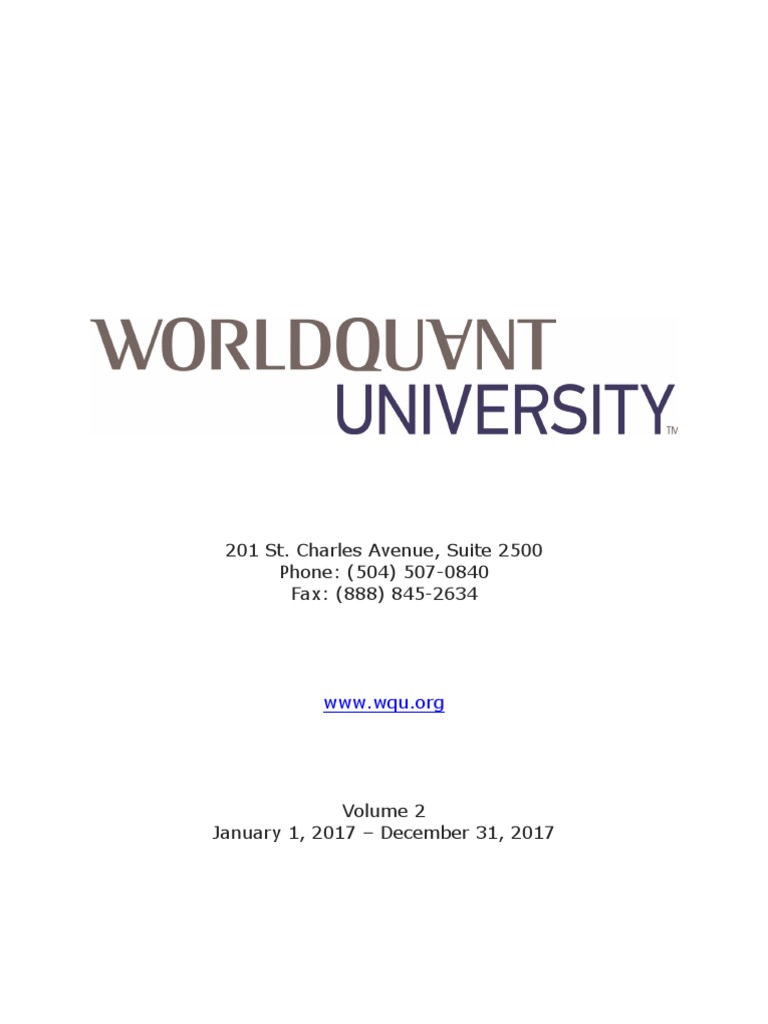 WorldQuant University Catalog PDF University And College Admission