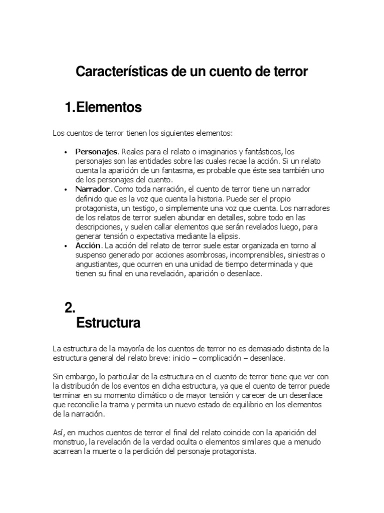 Caracteristicas De Un Cuento De Terror Narrativa