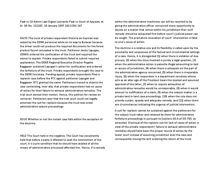 Leonardo Paat vs Court of Appeals Failure to Exhaust Administrative