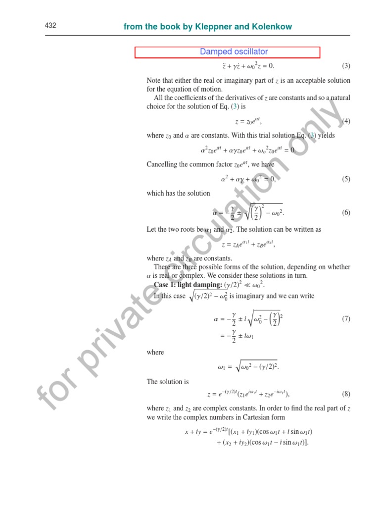 Analysis of Solutions to the Differential Equation Describing a Damped Harmonic Oscillator