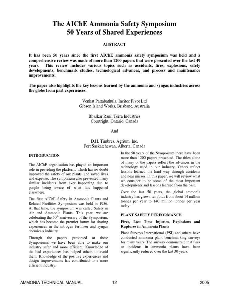 2005 The AIChE Ammonia Safety Symposium 50 Years of Shared