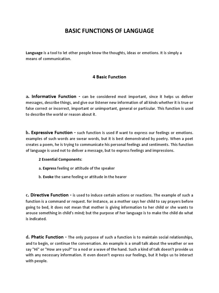 Basic Functions of Language | PDF | Emotions | Feeling