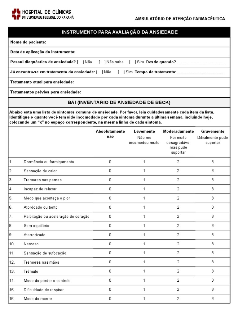 Avaliação da Ansiedade: Instrumento BAI | PDF | Ansiedade | RTT