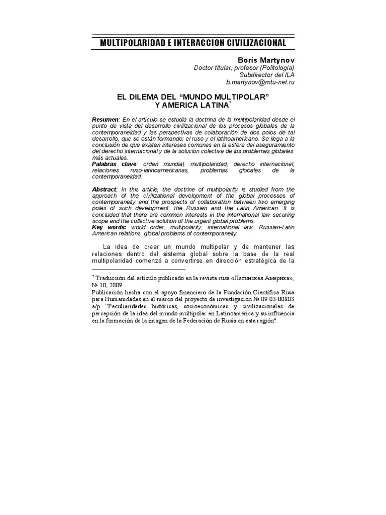 Mundo Multipolar y Latinoamerica | PDF | America latina | Unión Soviética