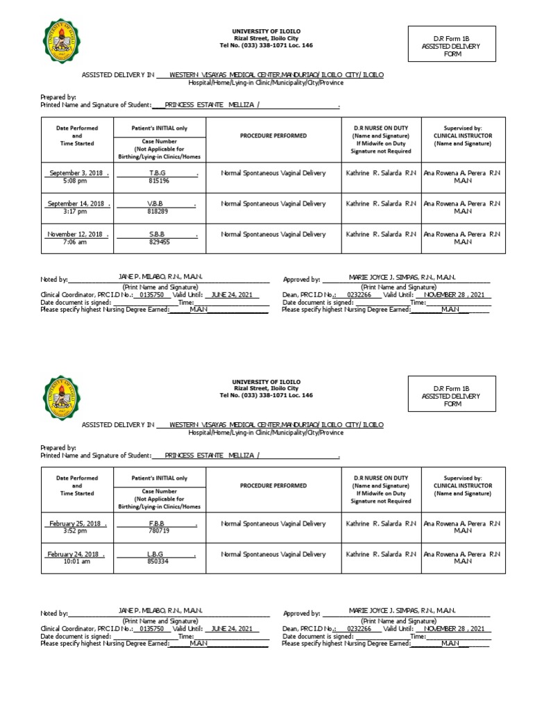 Assisted Delivery Form 1 | PDF | Nursing | Hospital