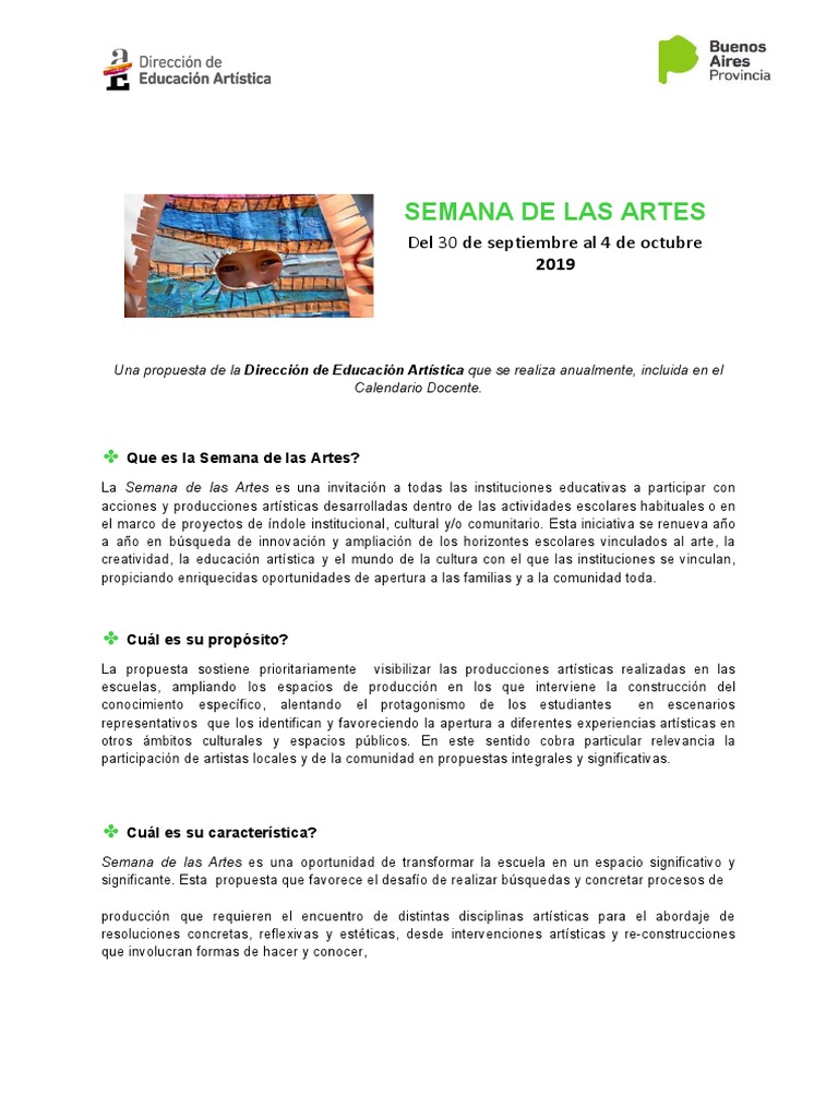 Semana de Las Artes 2019 PDF | PDF | Educación en artes visuales ...