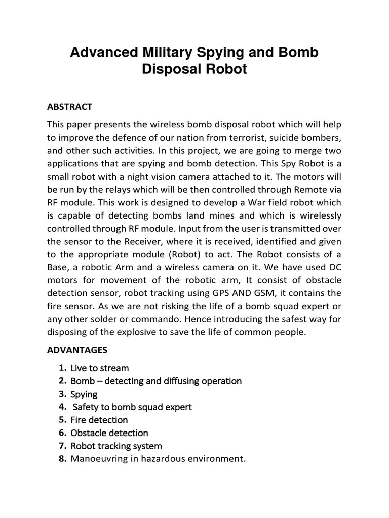 Advanced Military Spying and Bomb Disposal Robot | PDF
