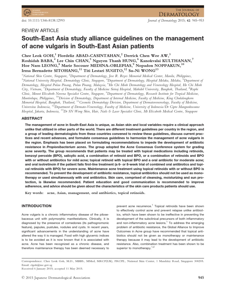 Study Alliance Guideline On The Management of Acne in South East Asia ...