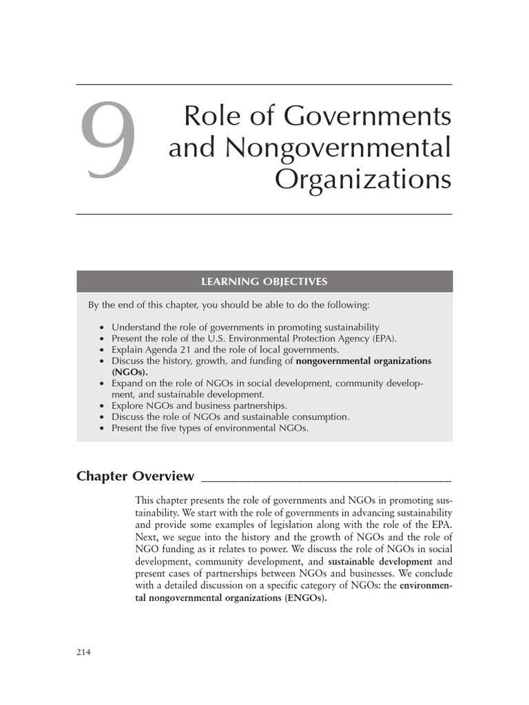 Government and NGO Roles in Sustainability | PDF | Non Governmental ...