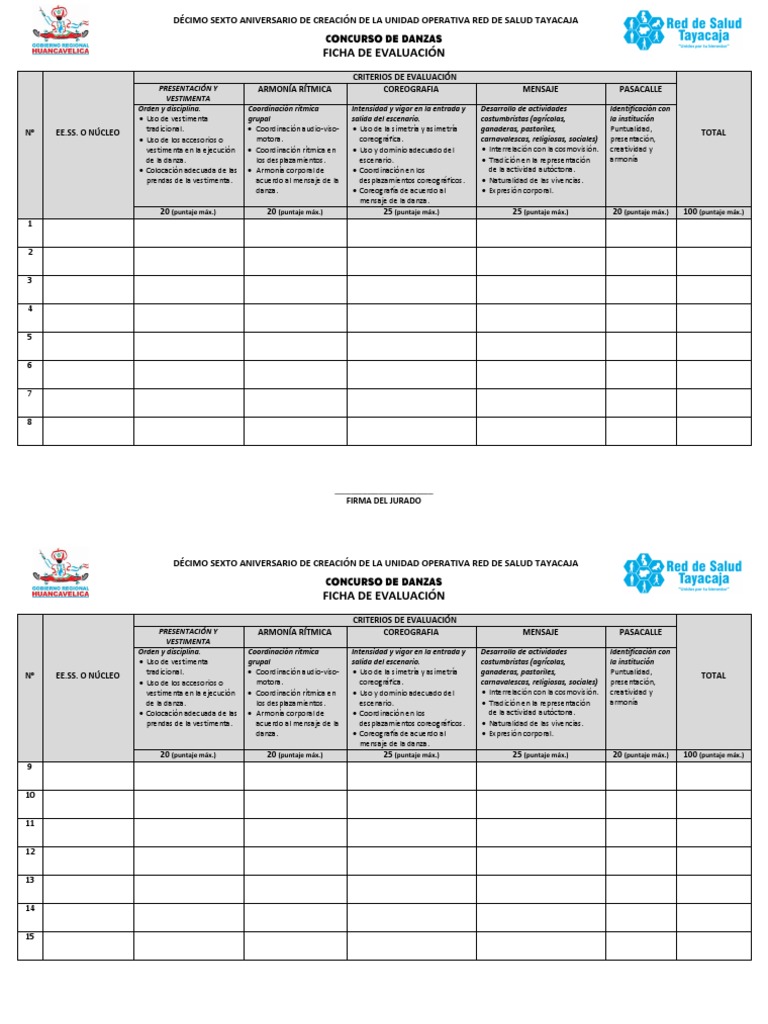 Ficha de Evaluación para Concurso de Danzas | PDF | Bailes | Las artes ...