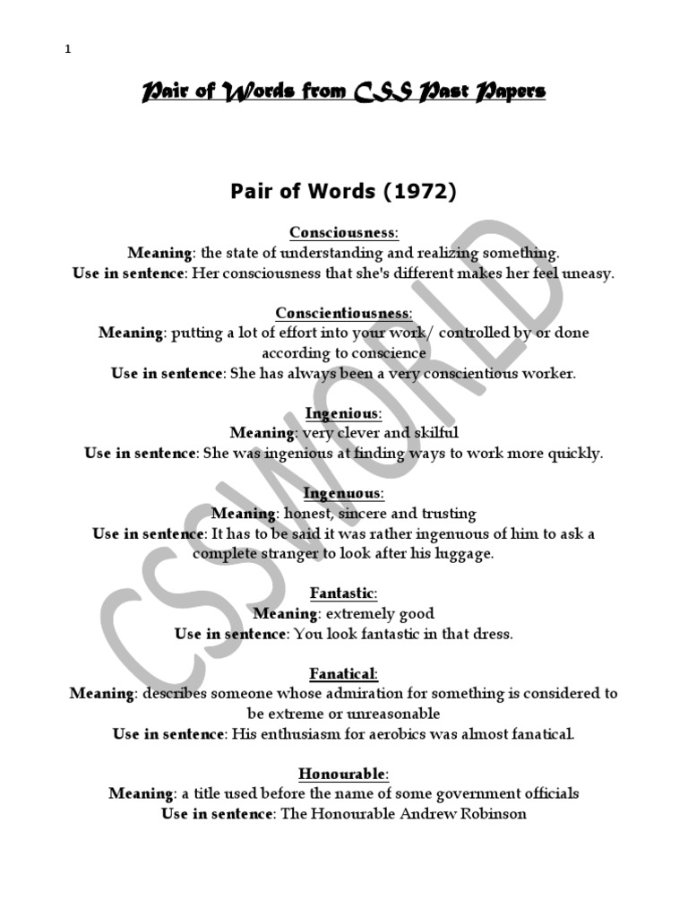 Pair of Words PDF | PDF | Language Arts & Discipline | Foreign Language ...