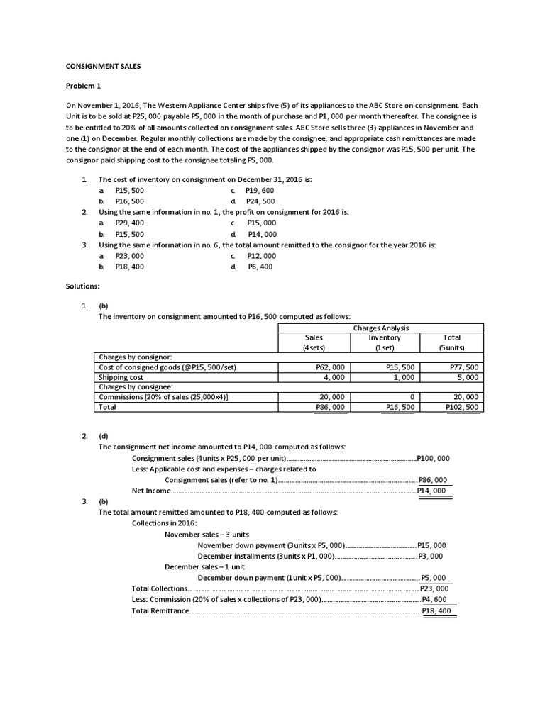 Consignment Sales Analysis and Solutions | PDF | Franchising | Revenue