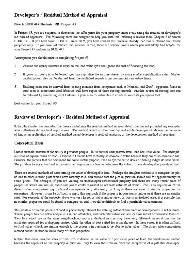 Residual Land Valuation Method PDF Real Estate Appraisal Loans