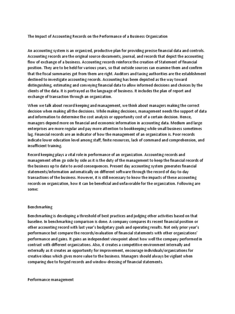Impact of Accounting Records on Business Performance | PDF ...