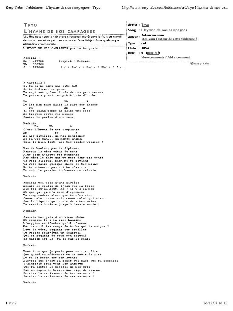 Hymne De Nos Campagnes Tryo Big