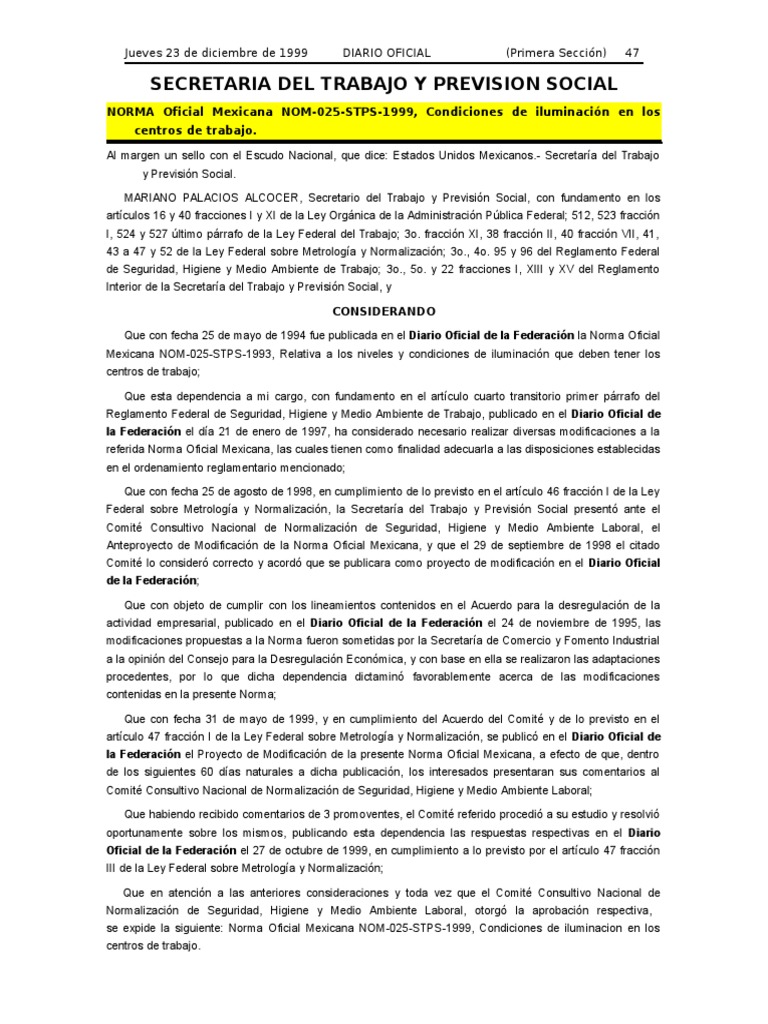 Nom 025 Stps 1999 | PDF | Encendiendo | Medición