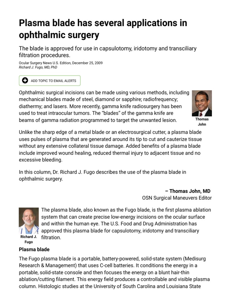 Plasma Blade in Ophthalmic Surgery | PDF | Surgery | Vision
