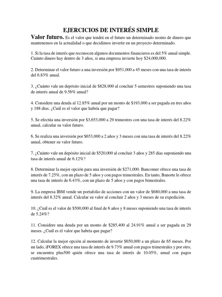 Ejercicios de Interés Simple y Compuesto | PDF | Interés | Tasas de interés