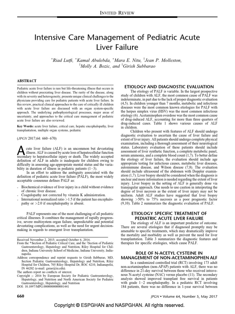 Intensive Management of Pediatric Acute Liver Failure | PDF | Hepatitis ...