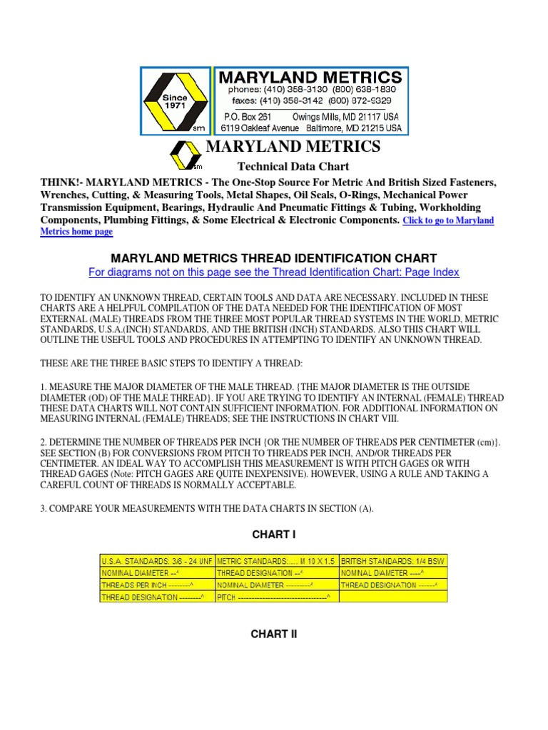 Maryland Metrics: Technical Data Chart | PDF | Screw | Pipe (Fluid ...