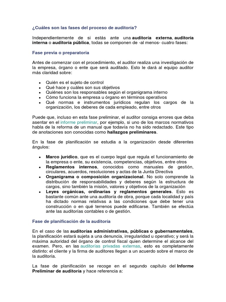 Fases del Proceso de Auditoría | PDF | Auditoría | Contralor