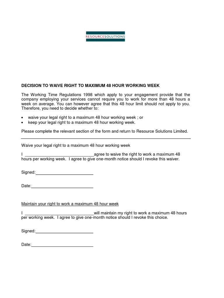 48-Hour Work Week Waiver Decision Form | PDF