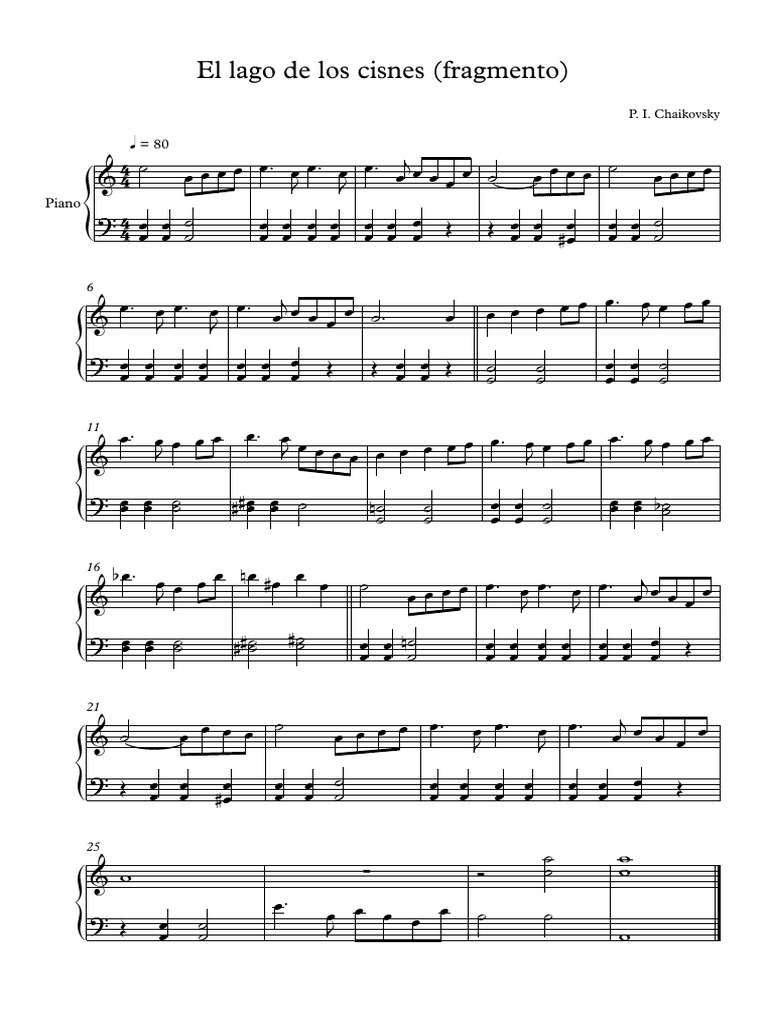 El Lago de los Cisnes - Partitura Fácil en PDF - La Touche Musicale