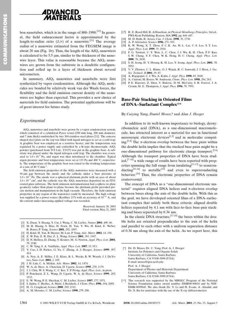 Base-Pair Stacking in Oriented Films of DNA Surfactant Complex | PDF ...