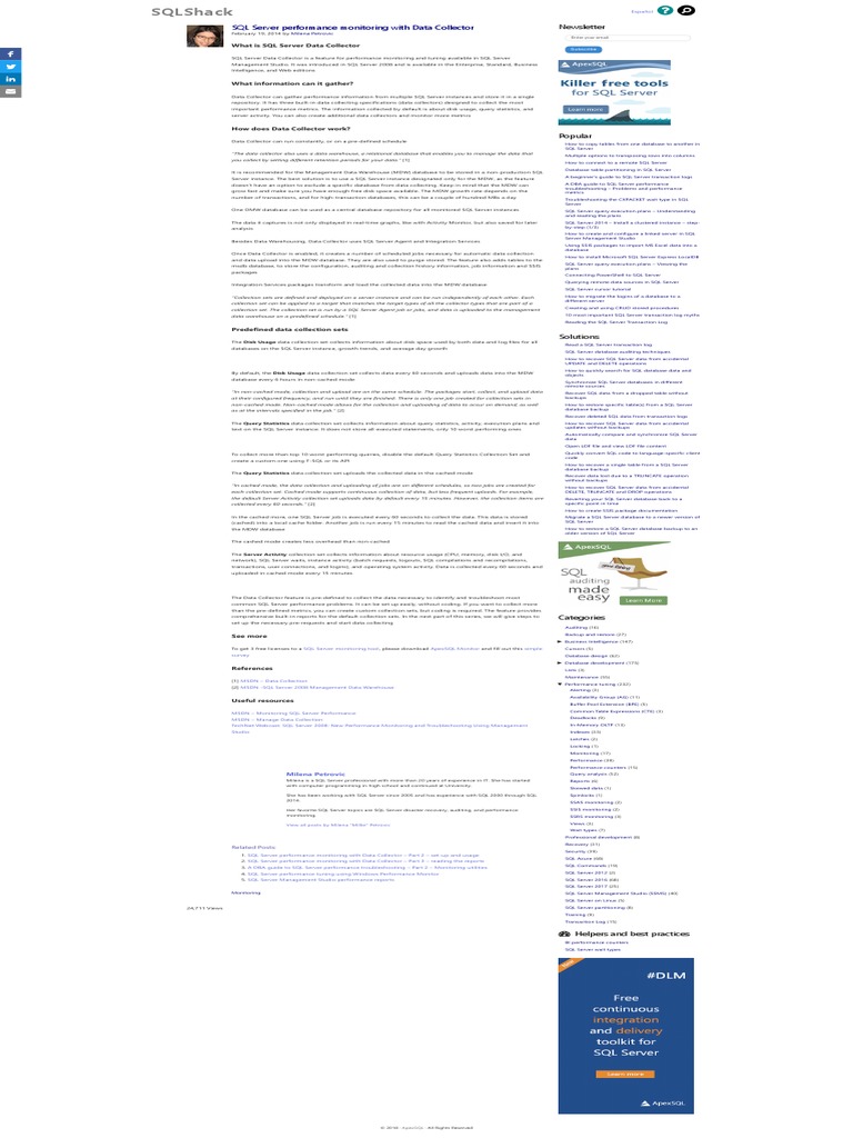 Sqlshack: SQL Server Performance Monitoring With Data Collector | PDF ...