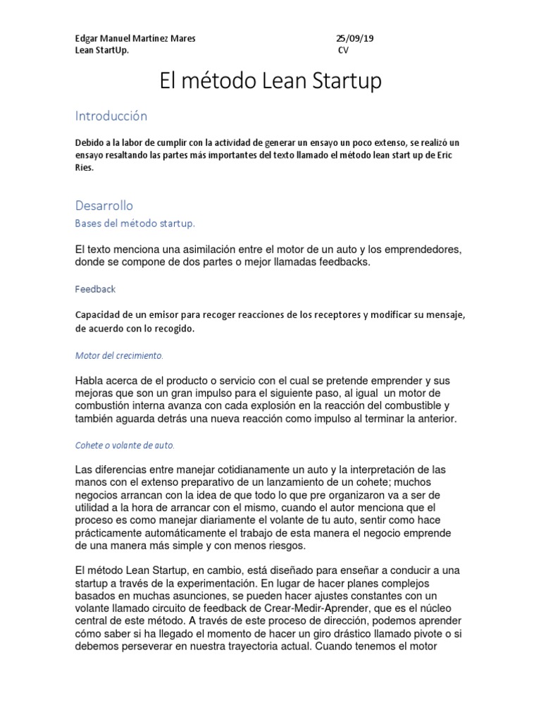 Lean Startup Pdf Lean Startup Empresa De Inicio