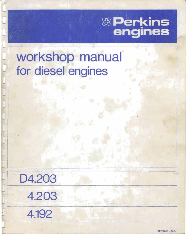 Perkins Workshop Manual For Diesel Engines D4.203 4.203 4.192 1979 PDF