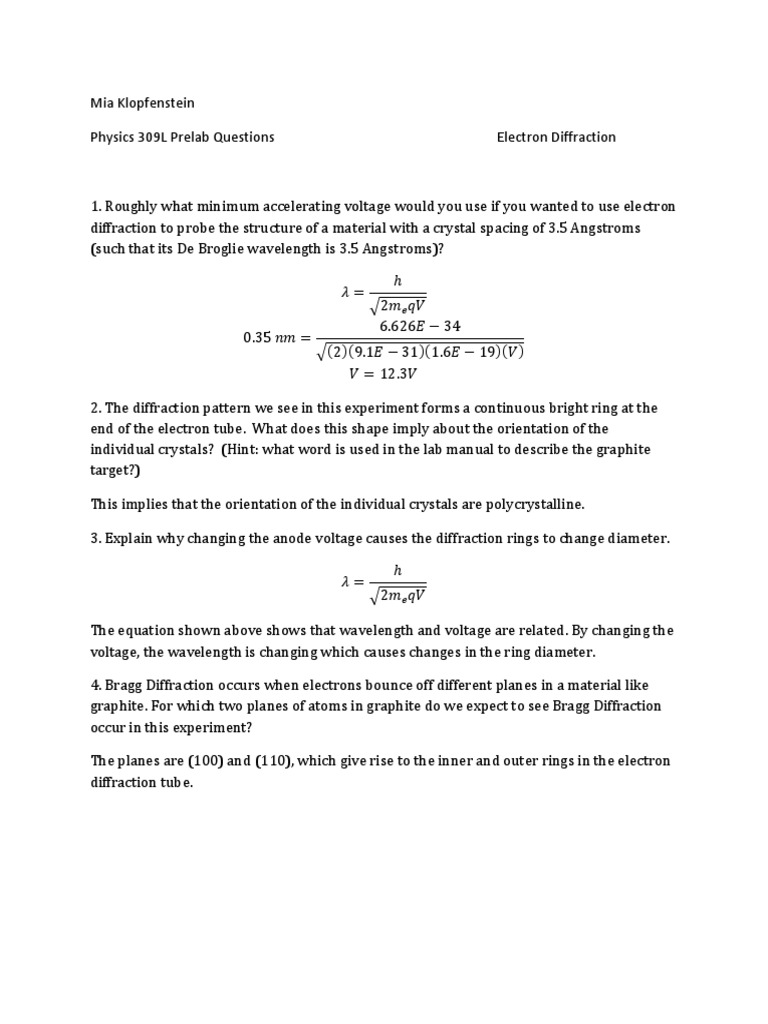 Electron Diffraction Analysis by M. Klopfenstein | PDF