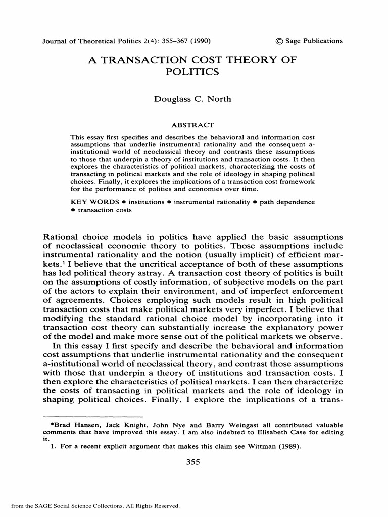 A Transaction Cost Theory of Politics North | PDF