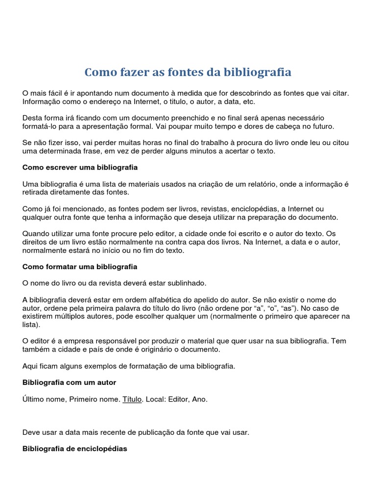 Como Fazer Fontes Bibliográficas PDF Autor Enciclopédias