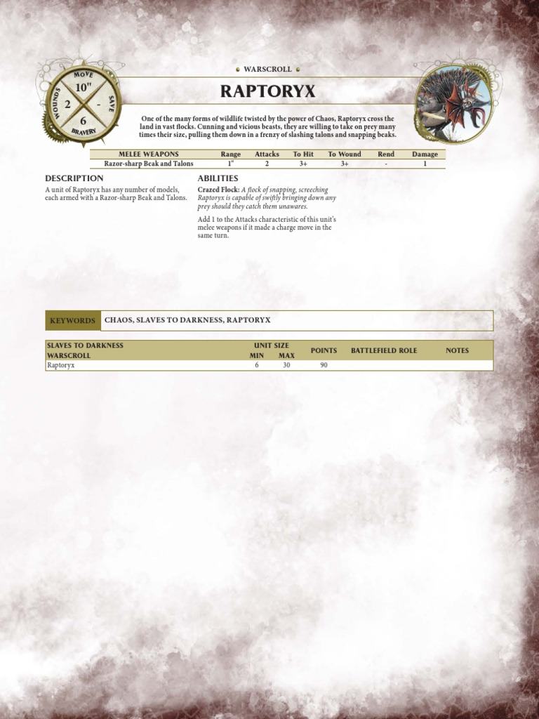 ENG Warcry AoS Warscroll Raptoryx PDF | PDF
