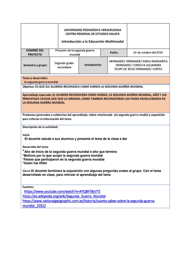 Plan de Clase La Segunda Guerra Mundial | PDF